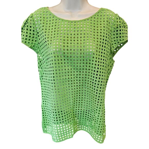 Vineyard Vines sz 14 lime green see through net layering top whale zipper NWOT - Picture 1 of 8